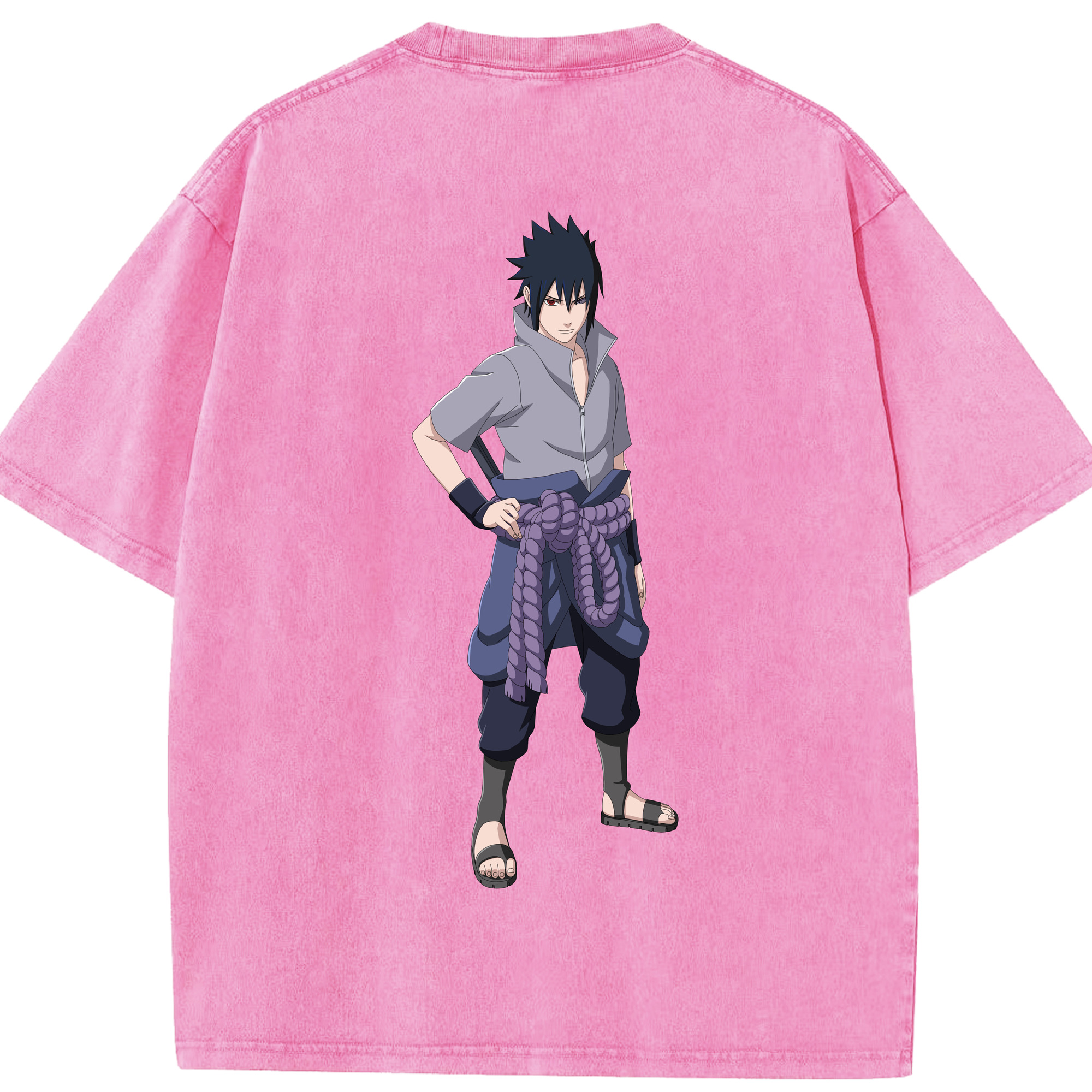（画像用） NARUTO -ナルト- うちは サスケ Uchiha Sasuke 綿100% ヴィンテージ風 半袖Tシャツ（背面プリント）